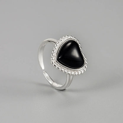 Classic Style Heart Shape Sterling Silver Agate Rings In Bulk