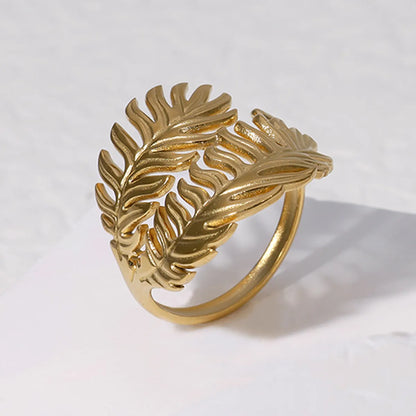 Classic Style Leaf Stainless Steel Plating Gold Plated Open Rings