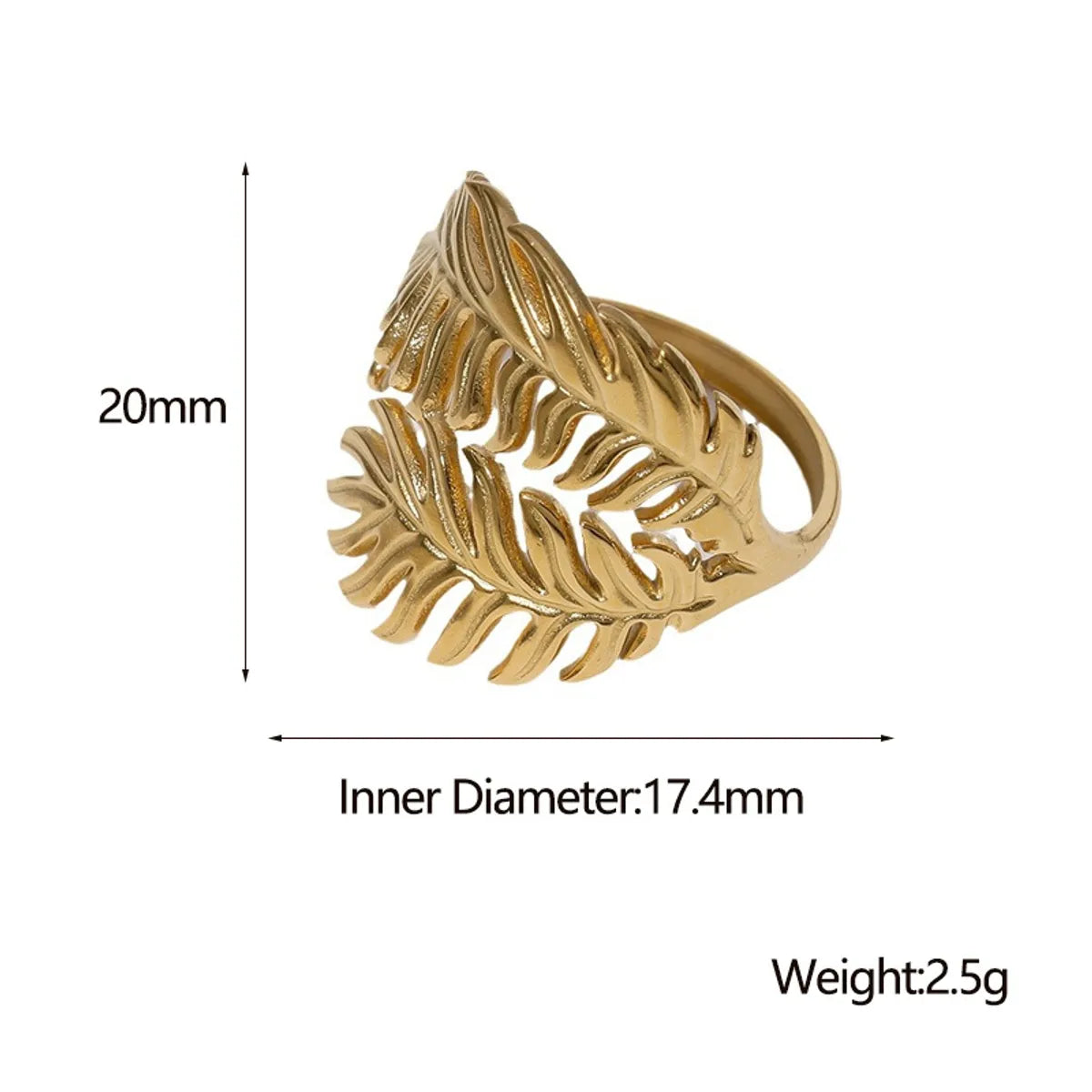 Classic Style Leaf Stainless Steel Plating Gold Plated Open Rings