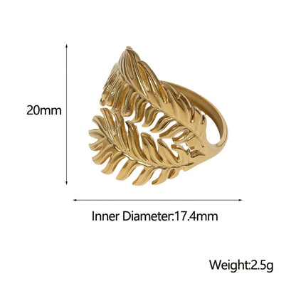 Classic Style Leaf Stainless Steel Plating Gold Plated Open Rings