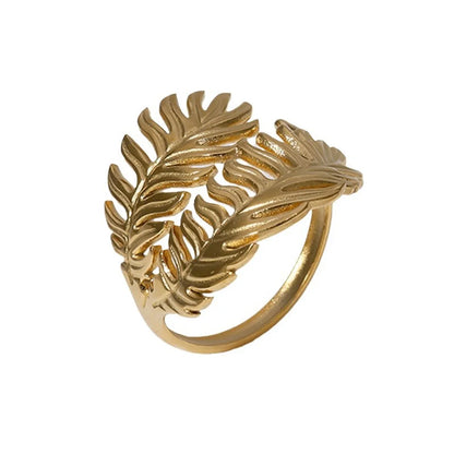 Classic Style Leaf Stainless Steel Plating Gold Plated Open Rings