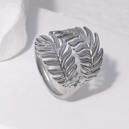 Classic Style Leaf Stainless Steel Plating Gold Plated Open Rings