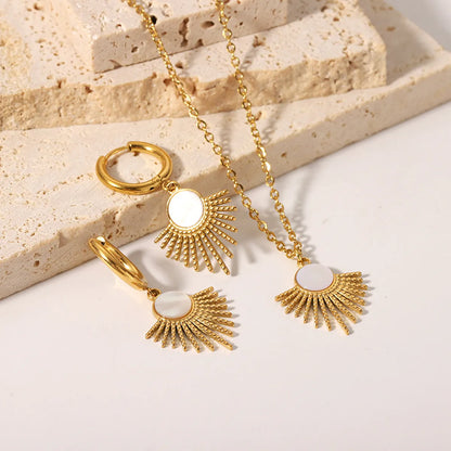 201 Stainless Steel 304 Stainless Steel 18K Gold Plated Classic Style Plating Leaf Earrings Necklace