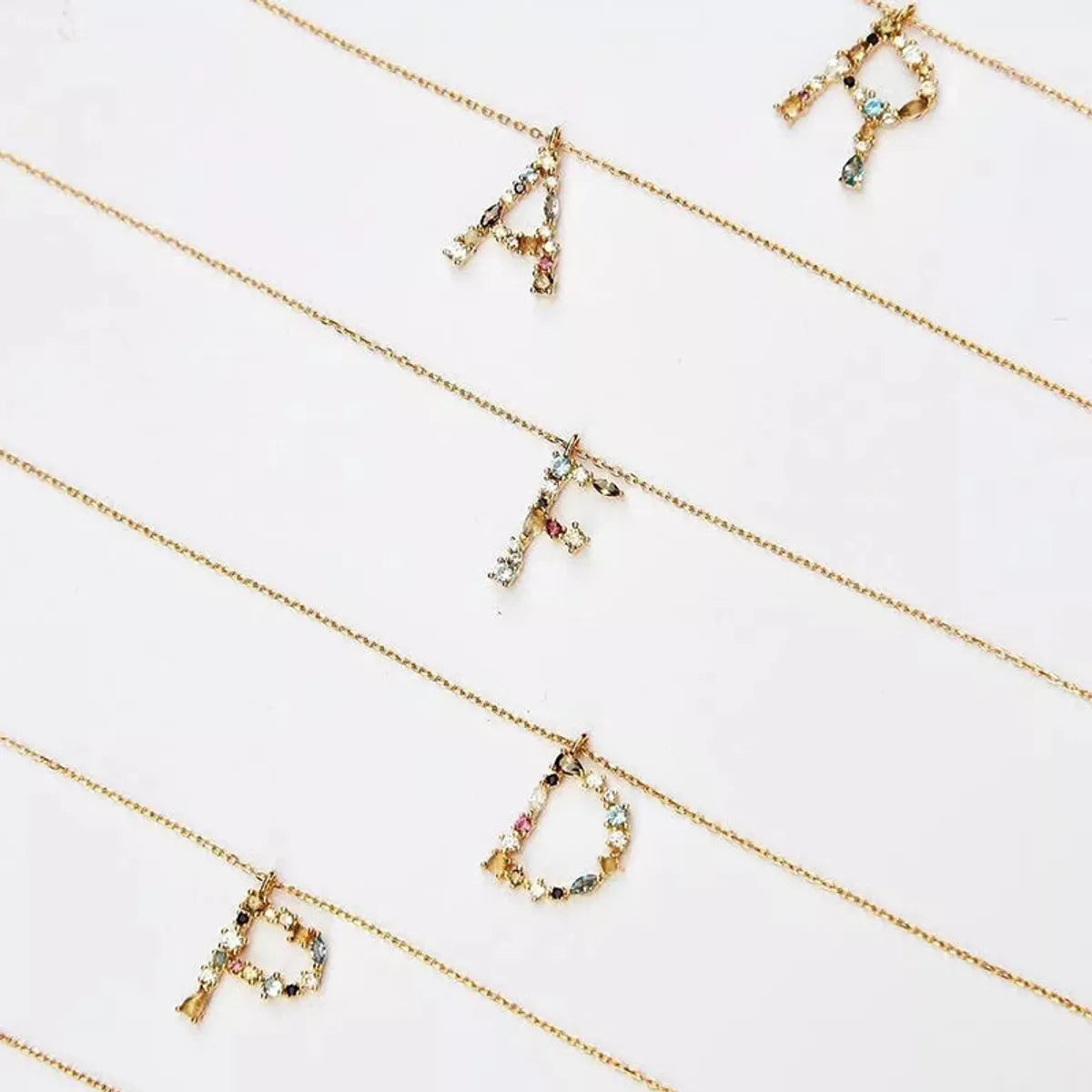 Classic Style Letter Copper Plating Inlay Artificial Gemstones Pendant Necklace