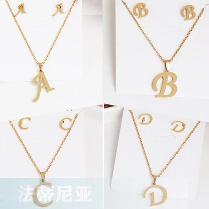 Classic Style Letter Stainless Steel Alloy Plating Earrings Necklace