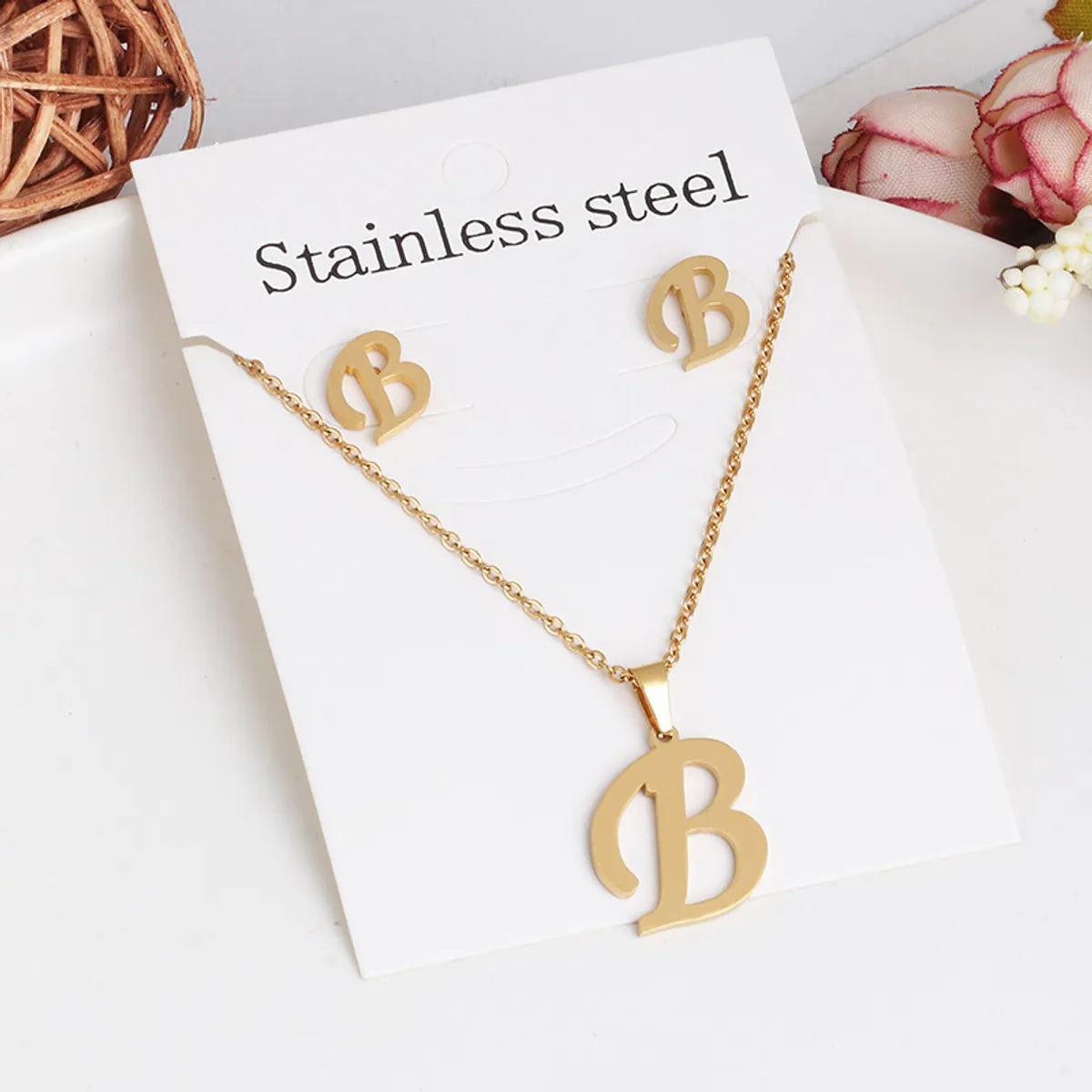 Classic Style Letter Stainless Steel Alloy Plating Earrings Necklace