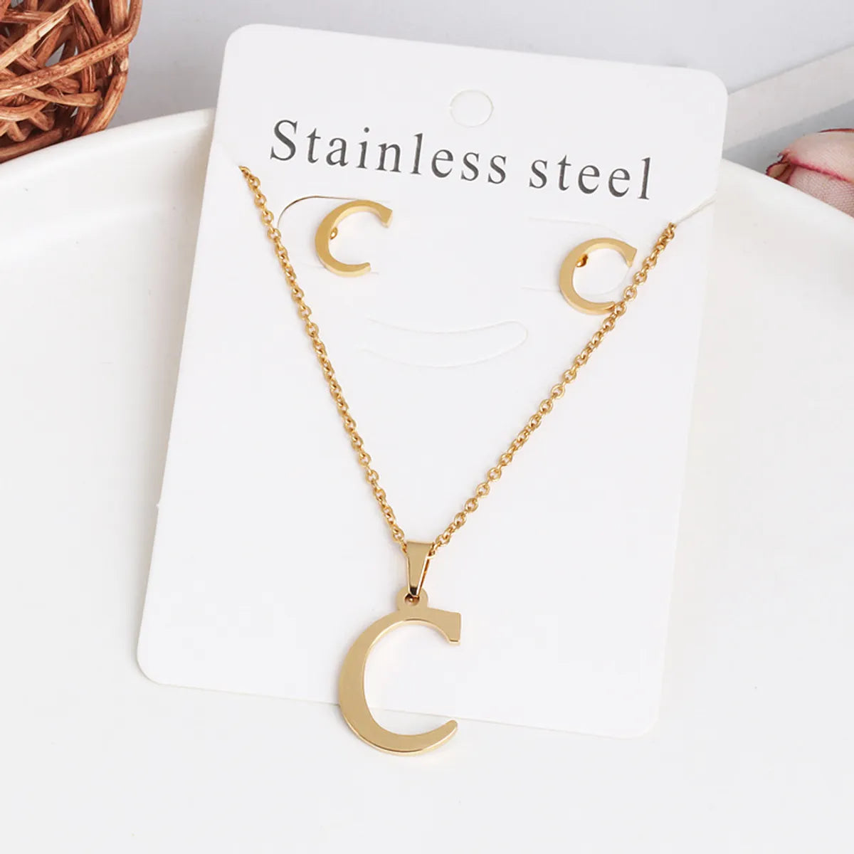 Classic Style Letter Stainless Steel Alloy Plating Earrings Necklace