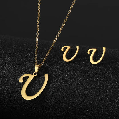 Classic Style Letter Stainless Steel Plating Gold Plated Jewelry Set