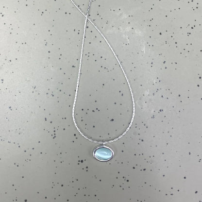 Classic Style Oval Sterling Silver Inlay Moonstone Pendant Necklace