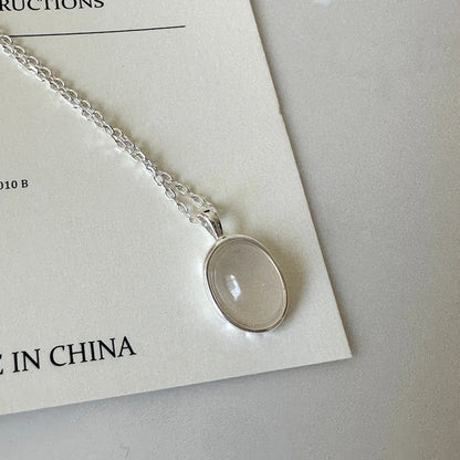 Classic Style Oval Sterling Silver Inlay Moonstone Pendant Necklace