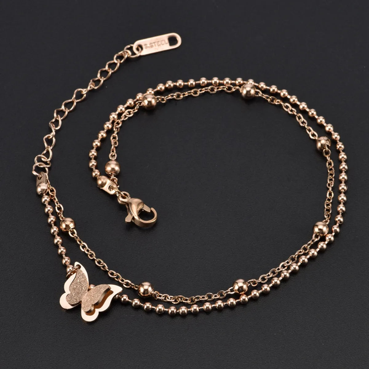 Classic Style Portrait Devil's Eye Butterfly Titanium Steel Inlay Rhinestones Women's Anklet