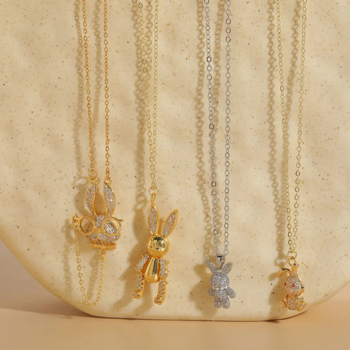 Classic Style Rabbit Copper 14k Gold Plated Zircon Necklace In Bulk