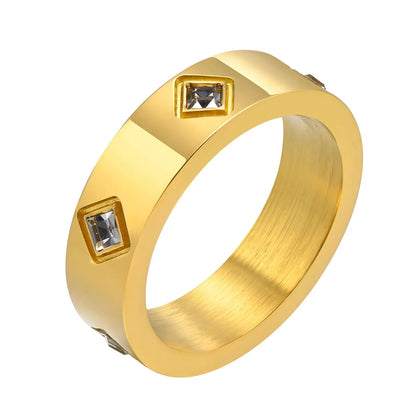 Classic Style Rhombus Stainless Steel Plating Inlay Zircon 18k Gold Plated Rings