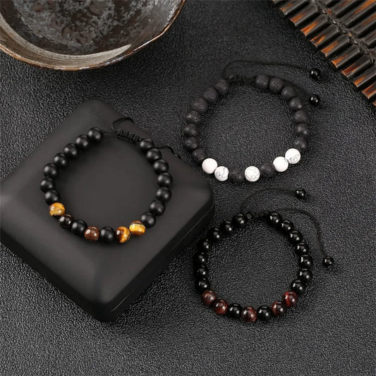 Classic Style Round Natural Stone Beaded Bracelets