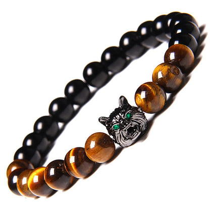 Classic Style Round Natural Stone Tiger Eye Beaded Handmade Unisex Bracelets