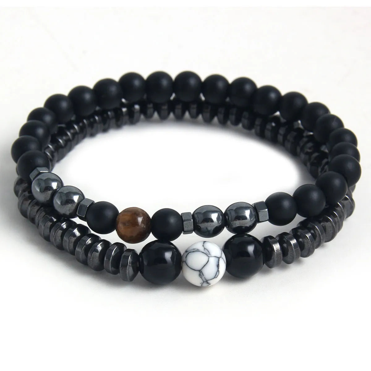 Classic Style Round Stainless Steel Natural Stone Bracelets