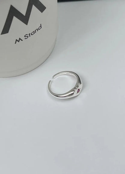 Classic Style Round Sterling Silver Zircon Open Rings In Bulk