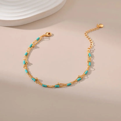 Classic Style Round Turquoise Copper Plating 18k Gold Plated Bracelets