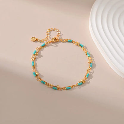 Classic Style Round Turquoise Copper Plating 18k Gold Plated Bracelets