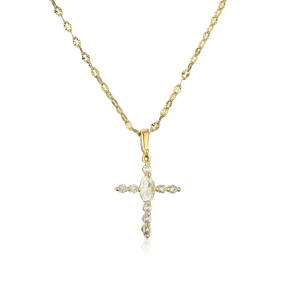 Classic Style Shiny Cross Heart Shape Copper Inlay Artificial Pearls Zircon Pendant Necklace