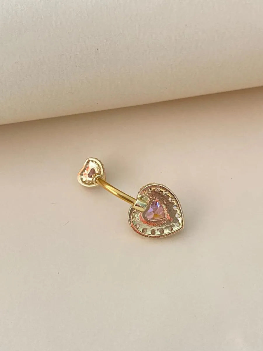 Classic Style Shiny Heart Shape Stainless Steel Titanium Copper Plating Inlay Zircon White Gold Plated Gold Plated Silver Plated Belly Ring