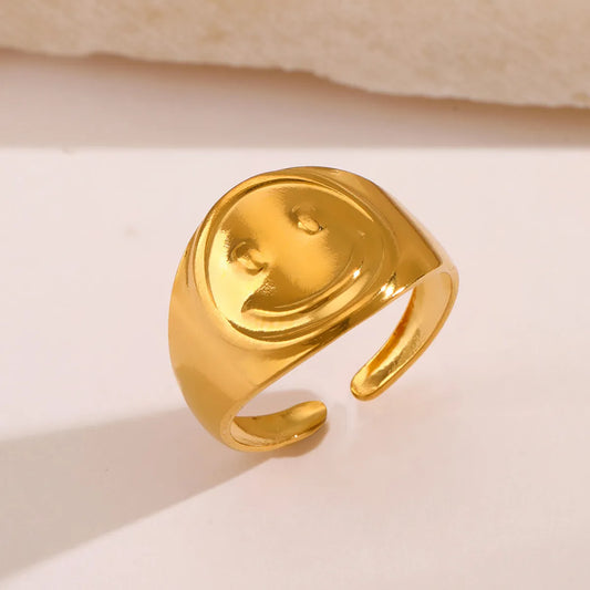 304 Stainless Steel 18K Gold Plated Classic Style Plating Smile Face Open Ring