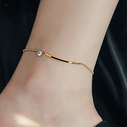 Classic Style Solid Color Chains Print Stainless Steel Inlay Zircon Women's Anklet