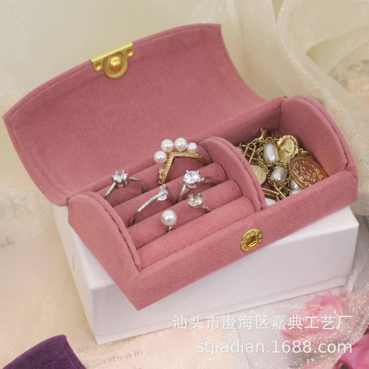 Classic Style Solid Color Flannel Jewelry Boxes