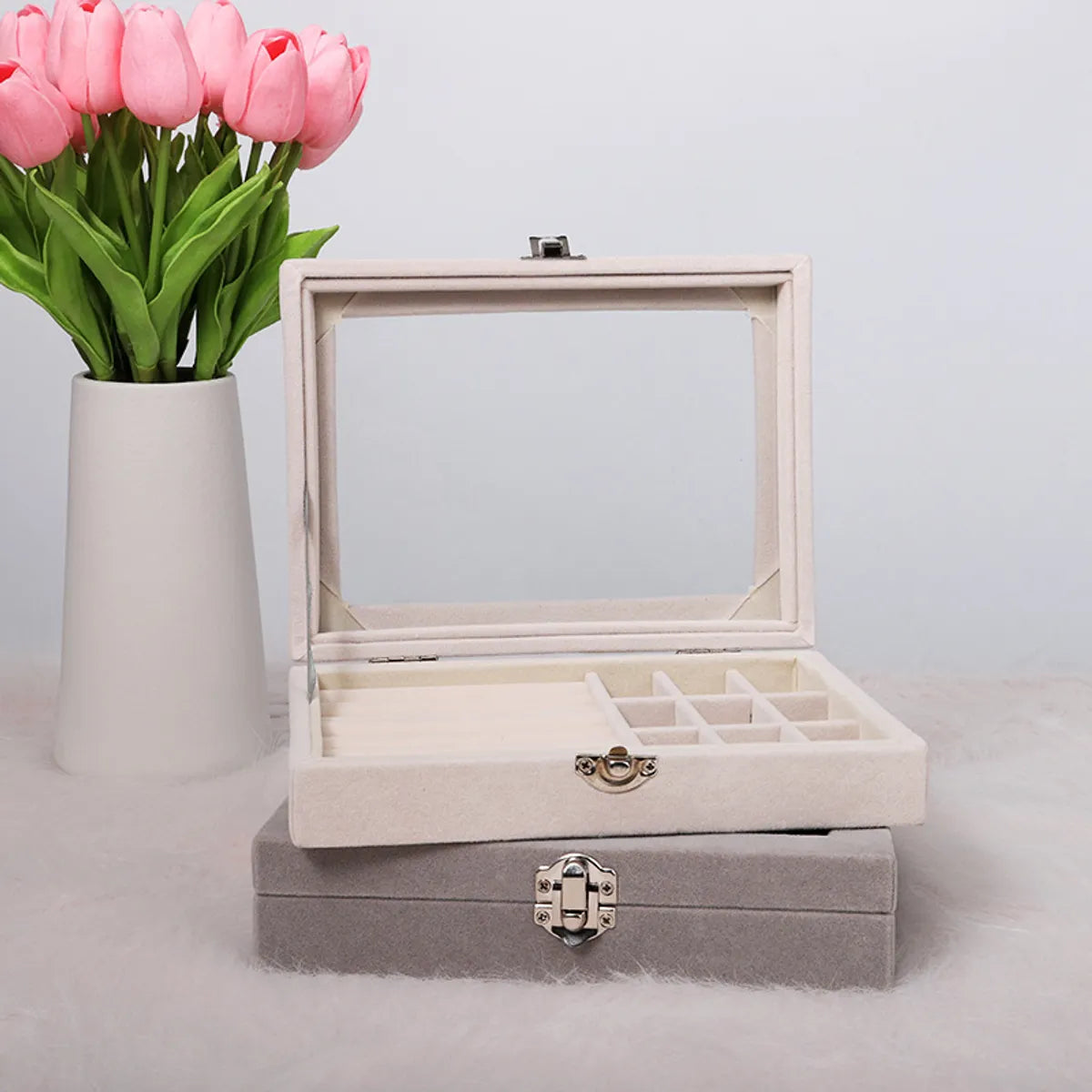 Classic Style Solid Color Flannel Jewelry Boxes