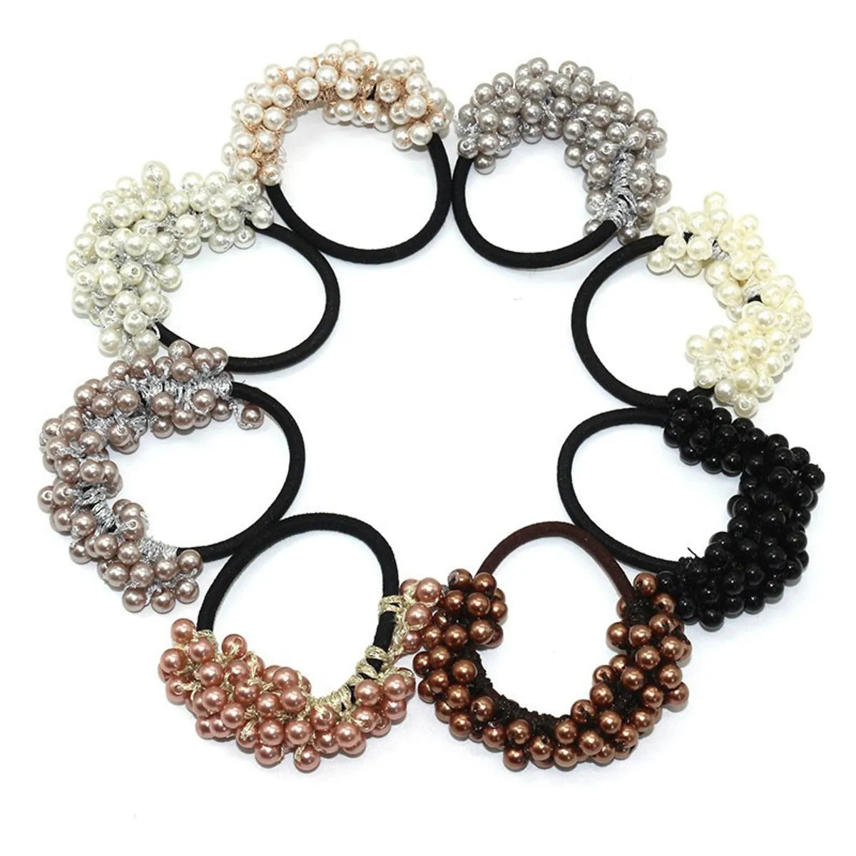 Women'S Classic Style Solid Color Pearl Braid Hair Tie