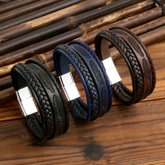 Classic Style Solid Color Pu Leather Alloy Men'S Bracelets