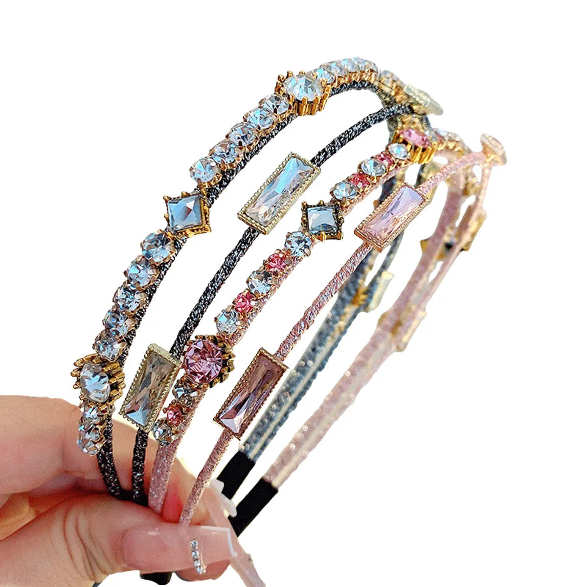 Classic Style Solid Color Rhinestone Hair Band