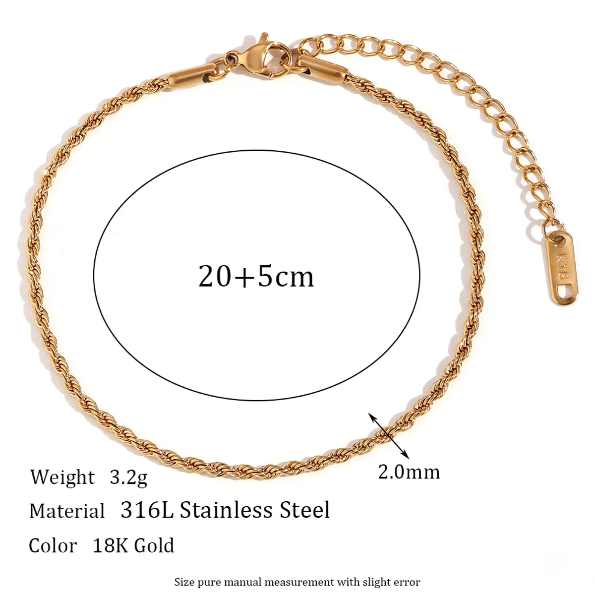 Classic Style Solid Color Stainless Steel Plating 18k Gold Plated Women's Anklet