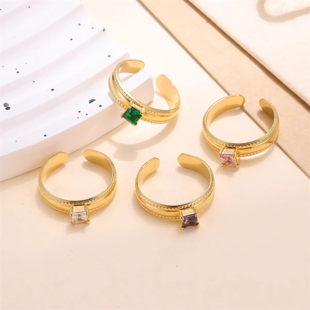 Classic Style Solid Color Stainless Steel Plating Inlay Zircon 18k Gold Plated Open Rings