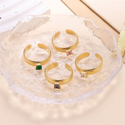 Classic Style Solid Color Stainless Steel Plating Inlay Zircon 18k Gold Plated Open Rings