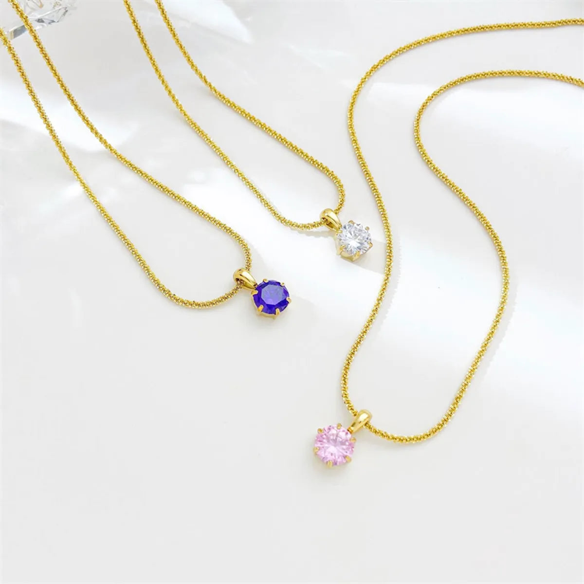 Classic Style Solid Color Stainless Steel Zircon Pendant Necklace In Bulk