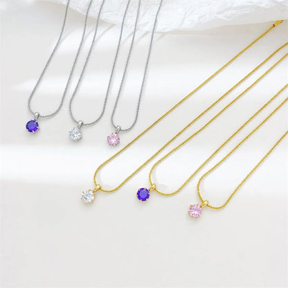 Classic Style Solid Color Stainless Steel Zircon Pendant Necklace In Bulk