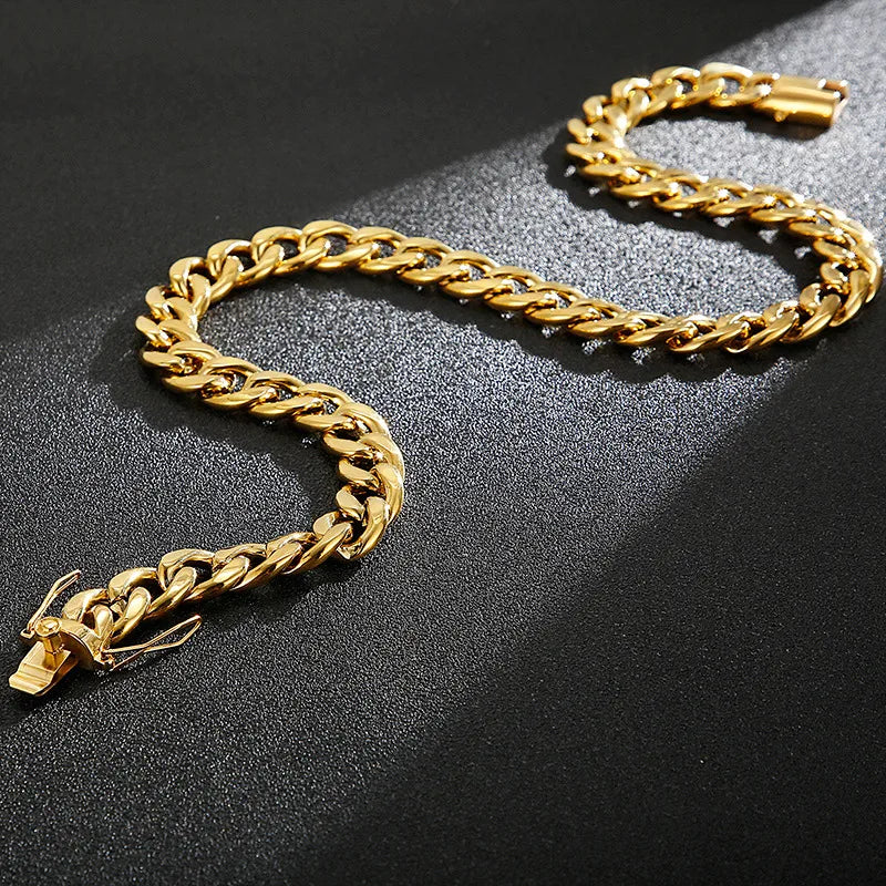 Classic Style Solid Color Titanium Steel Chain 18K Gold Plated Men'S Bracelets Necklace