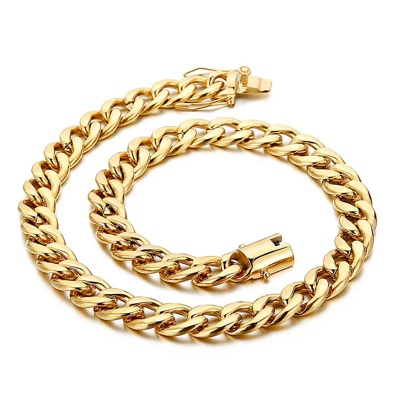 Classic Style Solid Color Titanium Steel Chain 18K Gold Plated Men'S Bracelets Necklace