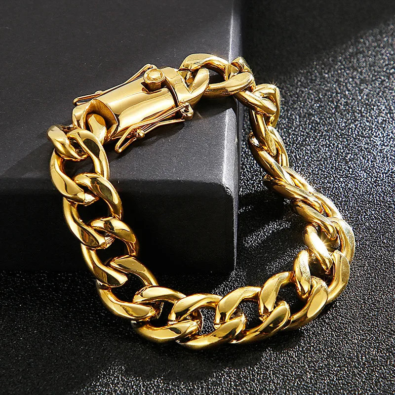 Classic Style Solid Color Titanium Steel Chain 18K Gold Plated Men'S Bracelets Necklace