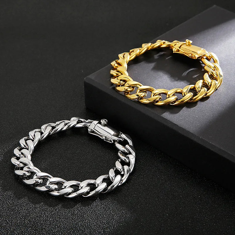 Classic Style Solid Color Titanium Steel Chain 18K Gold Plated Men'S Bracelets Necklace