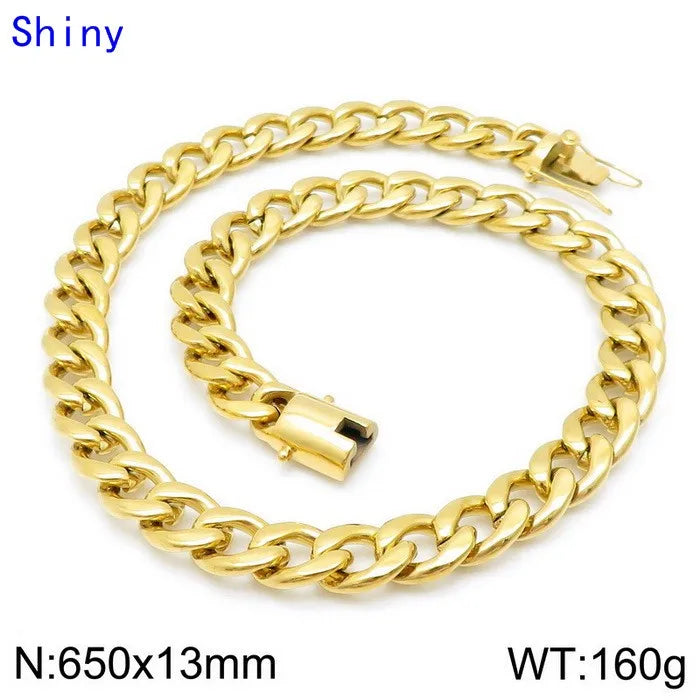 Classic Style Solid Color Titanium Steel Chain 18K Gold Plated Men'S Bracelets Necklace