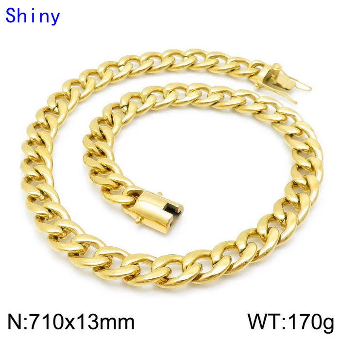 Classic Style Solid Color Titanium Steel Chain 18K Gold Plated Men'S Bracelets Necklace