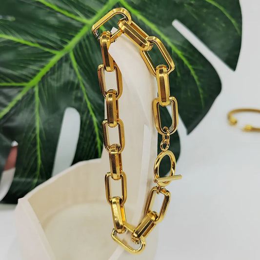 Wholesale Jewelry Classic Style Solid Color 304 Stainless Steel 18K Gold Plating In The Furnace Plating Bracelets Necklace