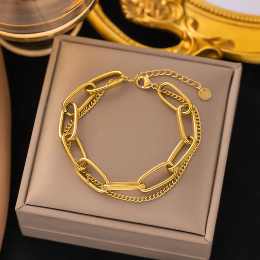 Classic Style Solid Color 304 Stainless Steel 18K Gold Plated Bracelets In Bulk