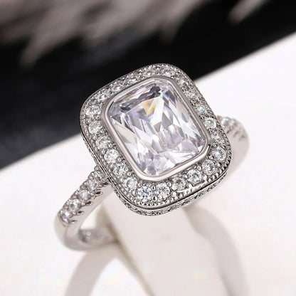 Classic Style Square Copper Inlay Zircon Rings