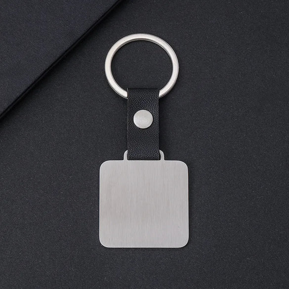 Classic Style Square Customization Laser Engraving 201 Stainless Steel Pu Leather Plating Unisex Bag Pendant Keychain