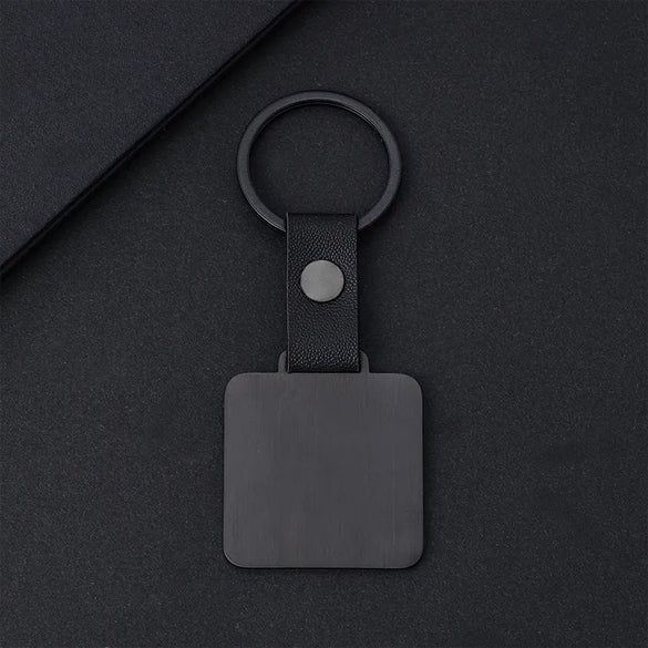 Classic Style Square Customization Laser Engraving 201 Stainless Steel Pu Leather Plating Unisex Bag Pendant Keychain