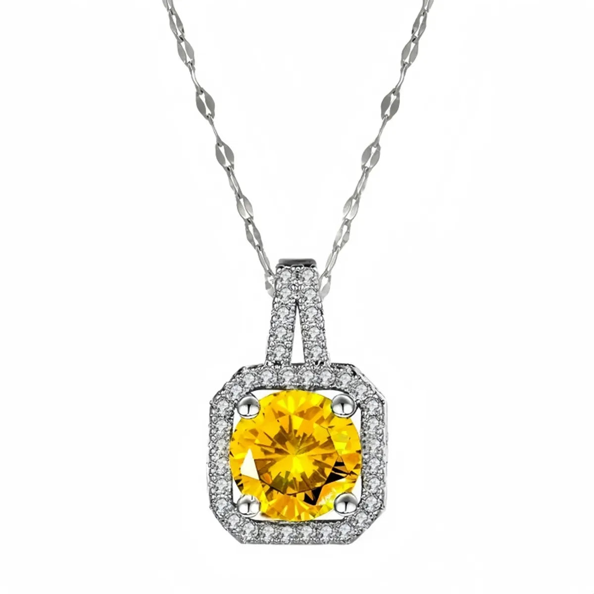 Classic Style Square Titanium Steel Plating Inlay Zircon Silver Plated Pendant Necklace