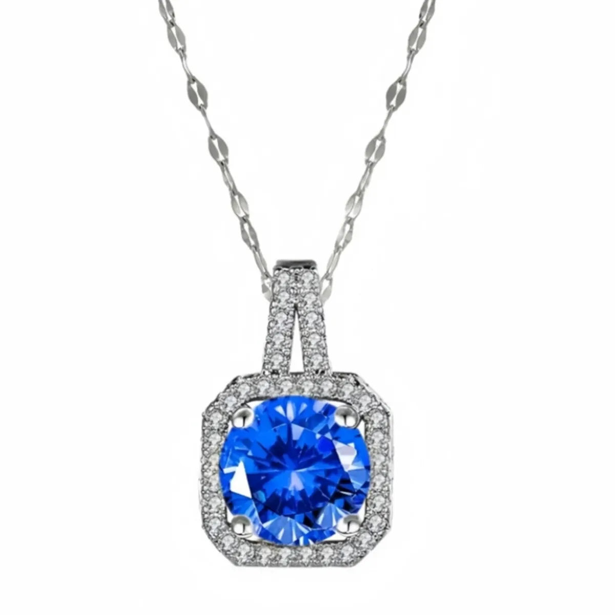 Classic Style Square Titanium Steel Plating Inlay Zircon Silver Plated Pendant Necklace